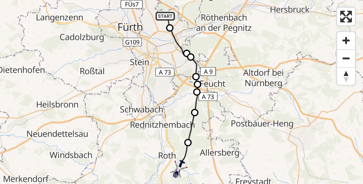 Flugroute Polizeihubschrauber Flughafen Nuremberg - Roth, 21 April 2026, 10:11