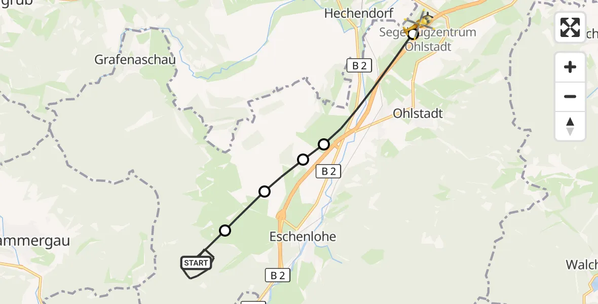 Flugroute Rettungshubschrauber Eschenlohe - Ohlstadt Flugplatz, 21 April 2026, 10:11