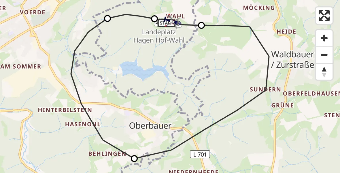 Flugroute Polizeihubschrauber Hagen-Hof-Wahl Flugplatz - Hagen-Hof-Wahl Flugplatz, 21 April 2026, 10:13
