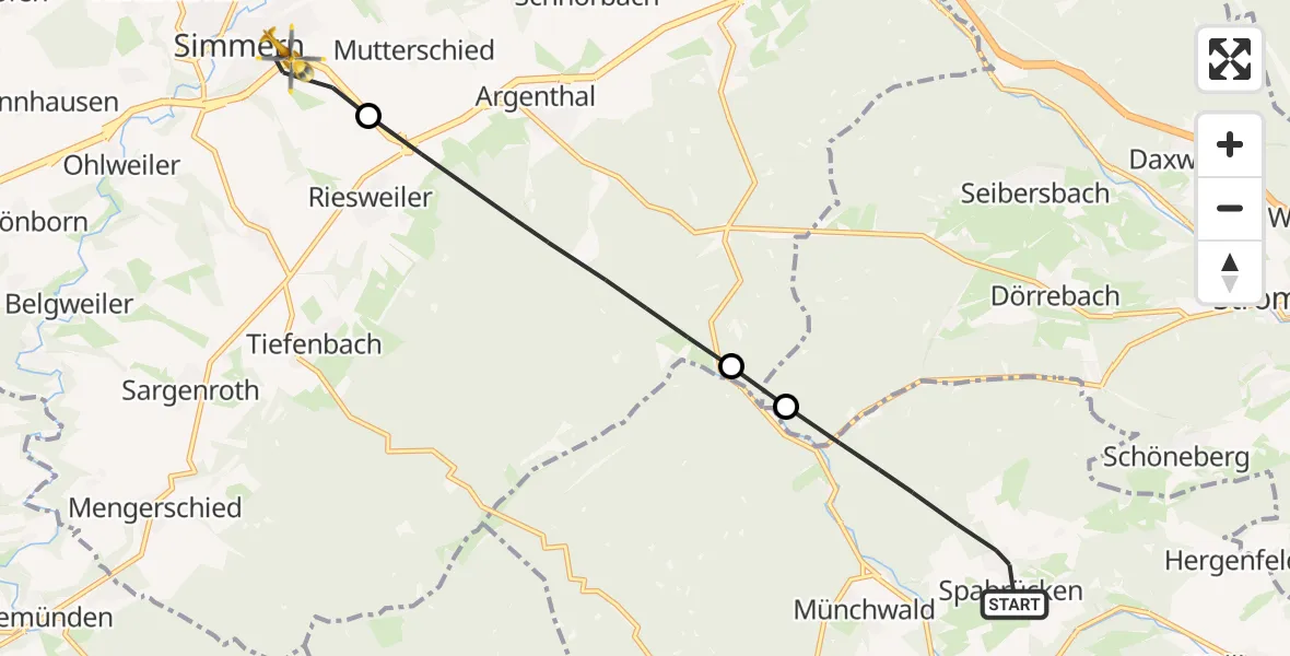Flugroute Rettungshubschrauber Spabrücken - Simmern/Hunsrück, 21 April 2026, 10:15
