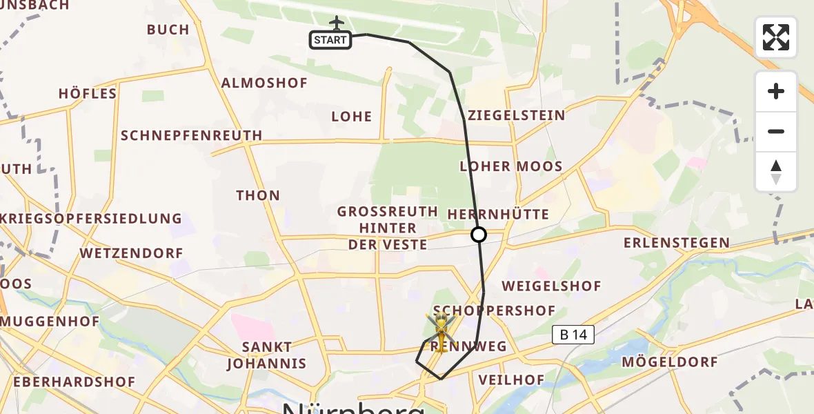 Flugroute Ambulanzhubschrauber Flughafen Nuremberg - Nürnberg, 21 April 2026, 10:16