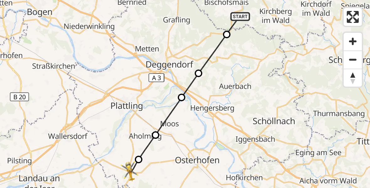 Flugroute Rettungshubschrauber Bischofsmais - Wallerfing, 21 April 2026, 10:16