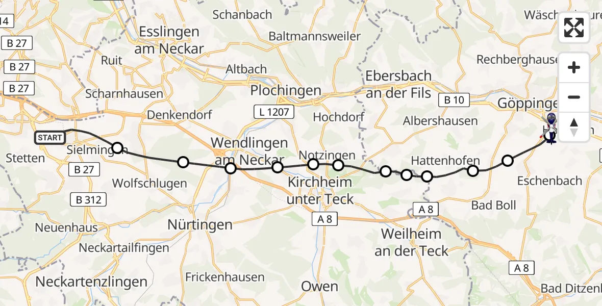 Flugroute Polizeihubschrauber Flughafen Stuttgart - Göppingen, 21 April 2026, 10:20
