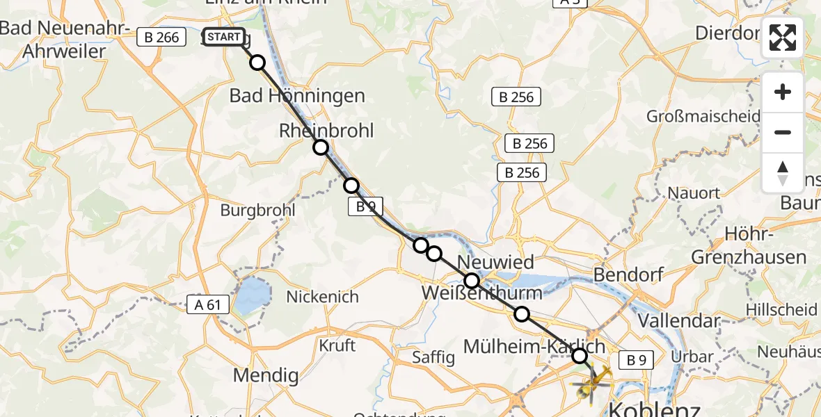 Flugroute Rettungshubschrauber Sinzig - Koblenz, 21 April 2026, 10:21