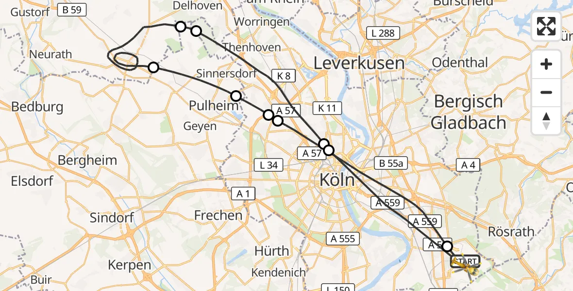 Flugroute Rettungshubschrauber Köln Bonn Flughafen - Köln Bonn Flughafen, 21 April 2026, 10:27