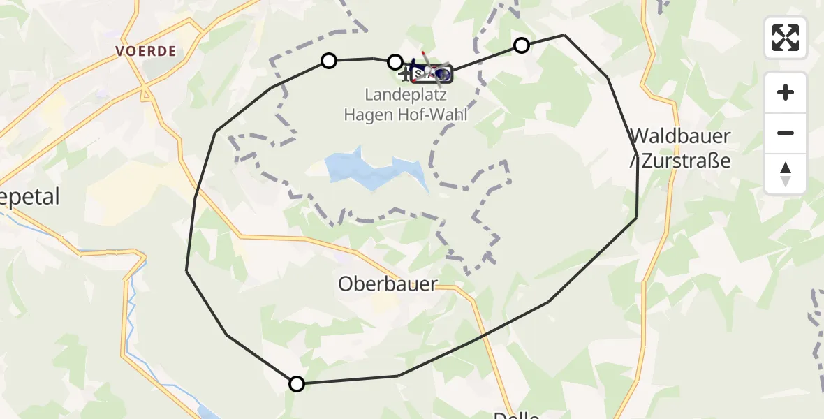 Flugroute Polizeihubschrauber Hagen-Hof-Wahl Flugplatz - Hagen-Hof-Wahl Flugplatz, 21 April 2026, 10:34