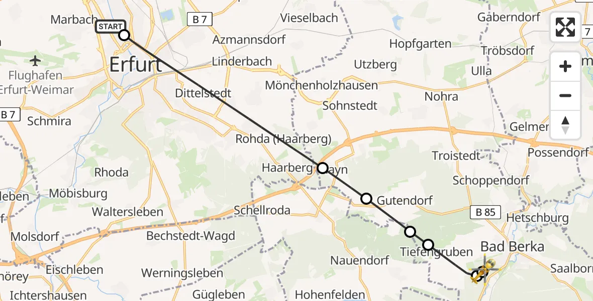 Flugroute Ambulanzhubschrauber Helios Clinic Erfurt - Bad Berka Central Hospital, 21 April 2026, 10:37