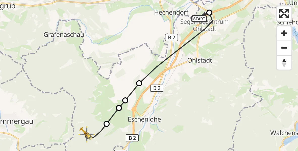 Flugroute Rettungshubschrauber Ohlstadt Flugplatz - Eschenlohe, 21 April 2026, 10:41