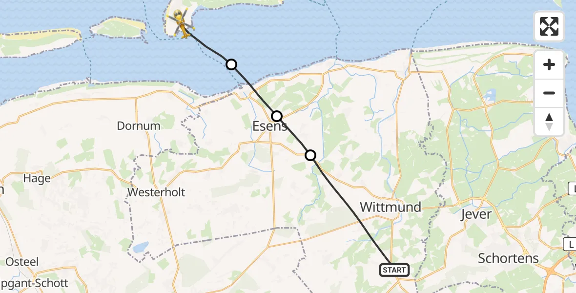Flugroute Rettungshubschrauber Wittmund - Noordzee, 21 April 2026, 10:41