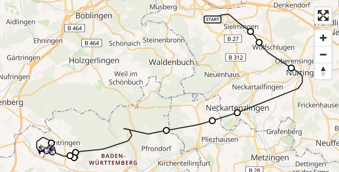 Flugroute Polizeihubschrauber Flughafen Stuttgart - Ammerbuch, 21 April 2026, 10:43