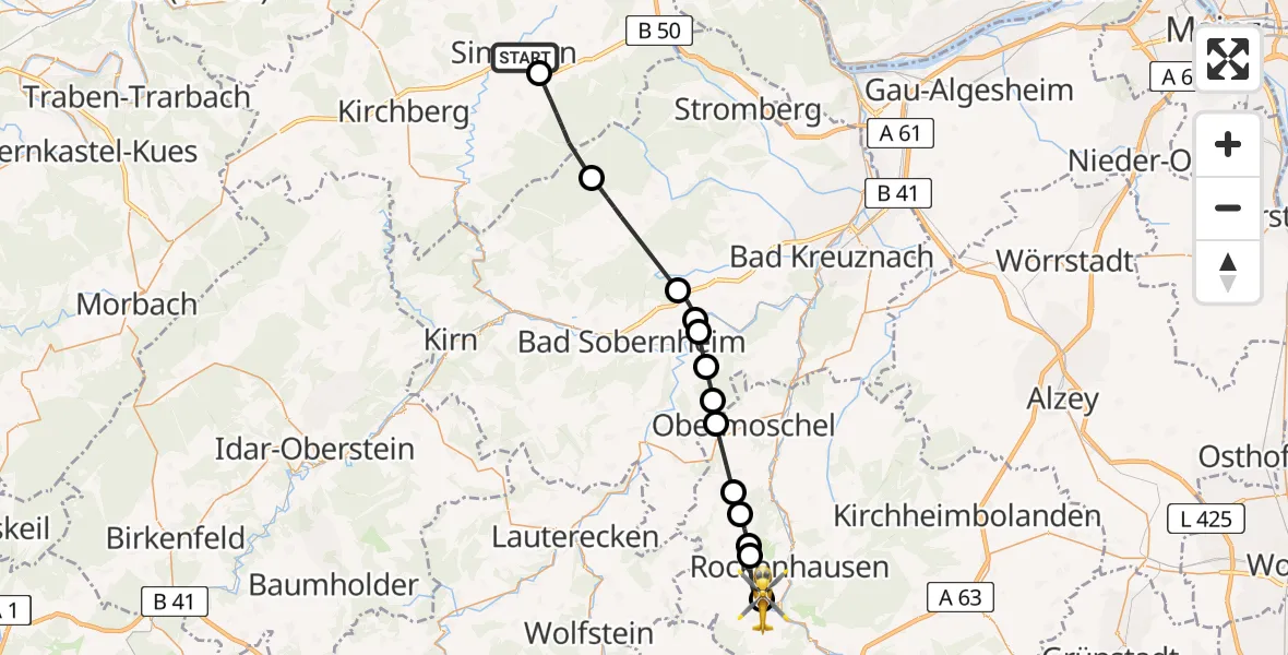Flugroute Rettungshubschrauber Simmern/Hunsrück - Imsweiler UL, 21 April 2026, 10:49