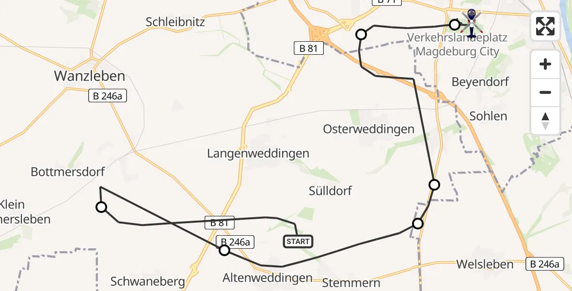 Flugroute Polizeihubschrauber Sülzetal - Magdeburg City Flugplatz, 21 April 2026, 10:50