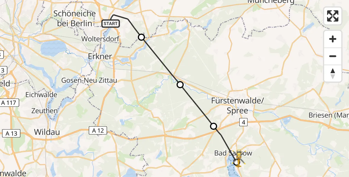 Flugroute Rettungshubschrauber Rüdersdorf bei Berlin - Bad Saarow, 21 April 2026, 10:50