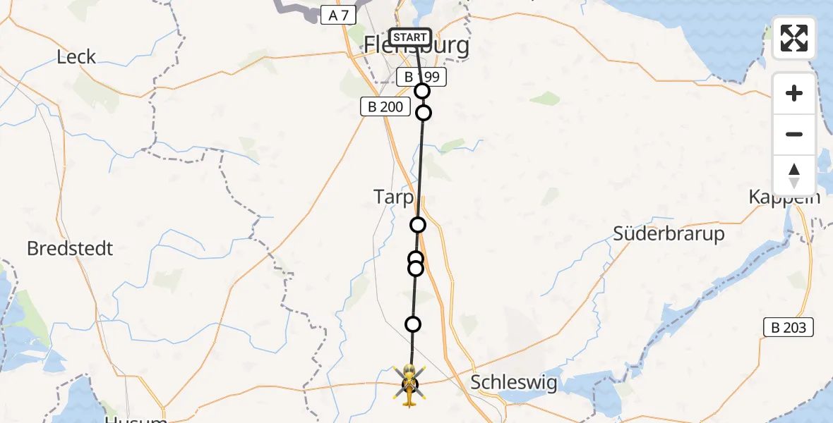 Flugroute Rettungshubschrauber Flensburg - Schuby, 21 April 2026, 10:50