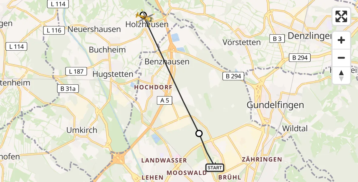 Flugroute Rettungshubschrauber Freiburg im Breisgau Flugplatz - March, 21 April 2026, 10:52