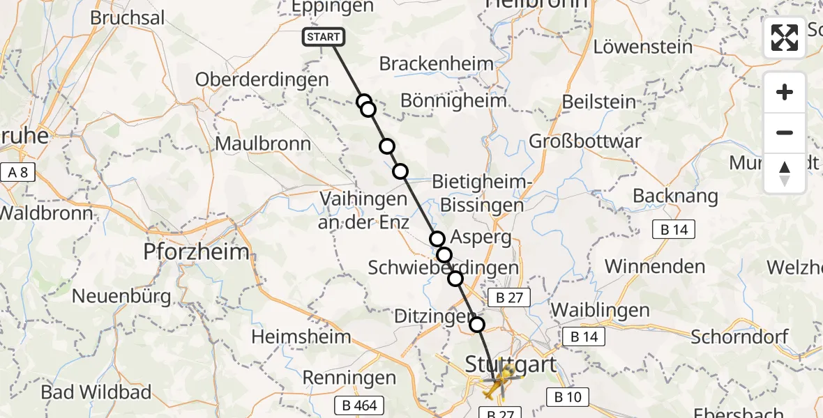 Flugroute Rettungshubschrauber Eppingen - Stuttgart, 21 April 2026, 10:52