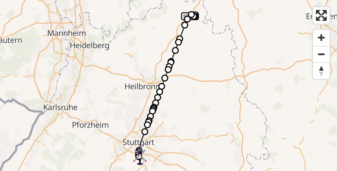 Flugroute Polizeihubschrauber Tauberbischofsheim - Flughafen Stuttgart, 21 April 2026, 10:53