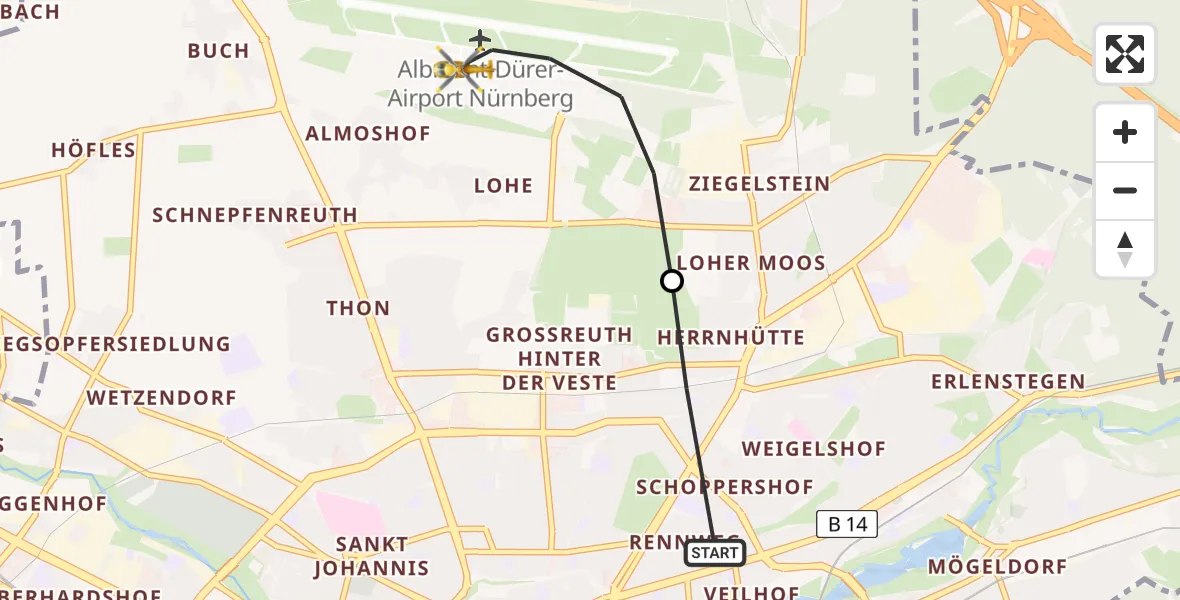 Flugroute Rettungshubschrauber Nürnberg - Flughafen Nuremberg, 21 April 2026, 10:55