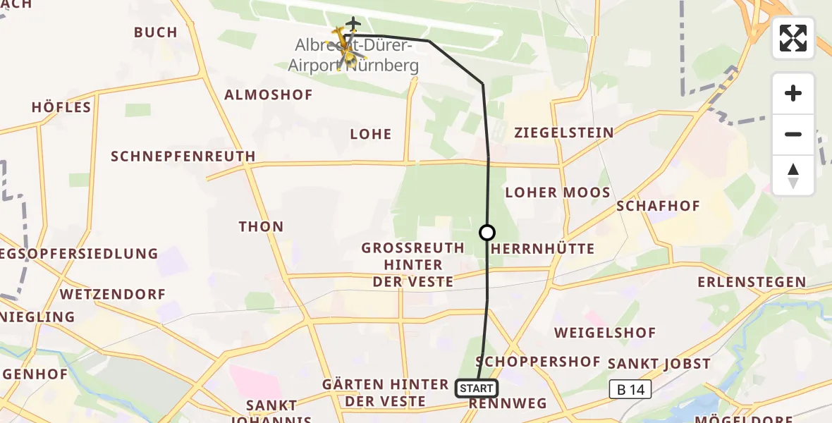 Flugroute Ambulanzhubschrauber Nürnberg - Flughafen Nuremberg, 21 April 2026, 10:55