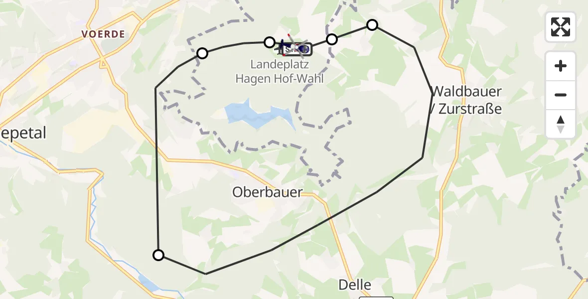 Flugroute Polizeihubschrauber Hagen-Hof-Wahl Flugplatz - Hagen-Hof-Wahl Flugplatz, 21 April 2026, 10:55