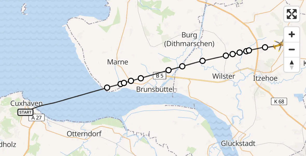 Flugroute Rettungshubschrauber Cuxhaven - Hohenlockstedt, 21 April 2026, 11:03