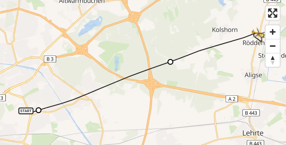 Flugroute Rettungshubschrauber Hannover Luftrettung Hubschrauberlandeplatz (Christoph 4) - Lehrte, 21 April 2026, 11:05