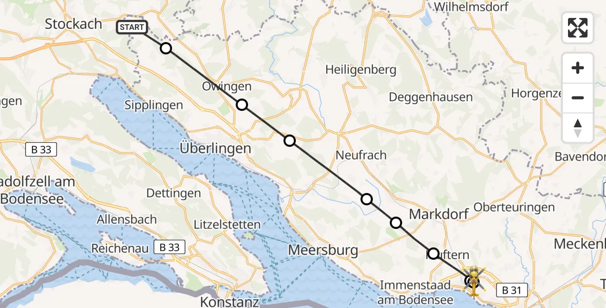 Flugroute Rettungshubschrauber Überlingen - Friedrichshafen Hospital, 21 April 2026, 11:13
