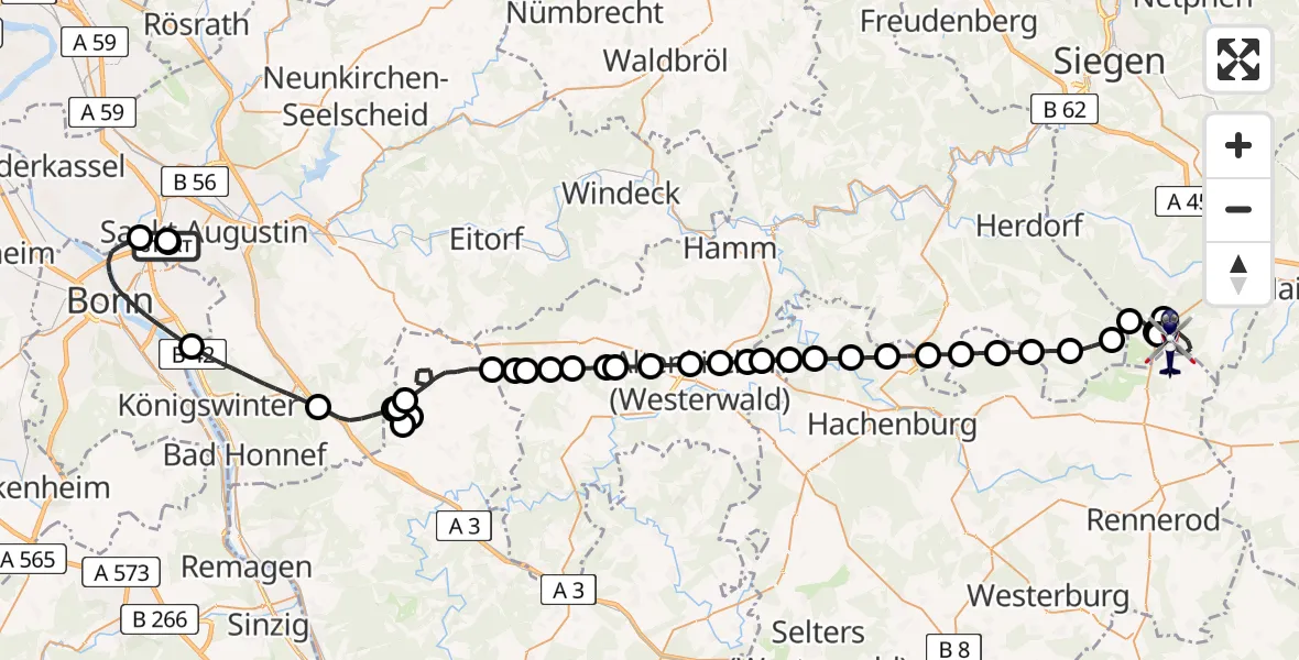 Flugroute Polizeihubschrauber Sankt Augustin - Siegerland Flughafen, 21 April 2026, 11:14
