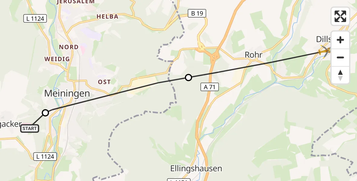 Flugroute Rettungshubschrauber Helios Clinic Meiningen - Dillstädt, 21 April 2026, 11:15