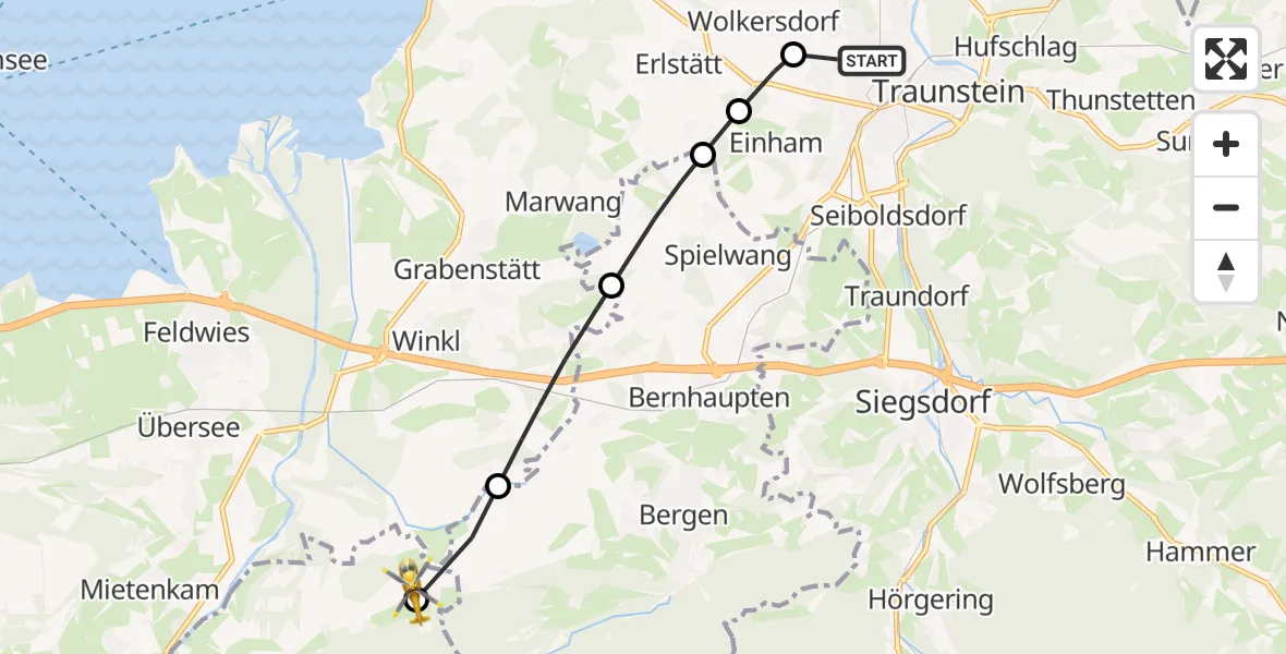 Flugroute Rettungshubschrauber Traunstein Hospital - Staudach-Egerndach, 21 April 2026, 11:16