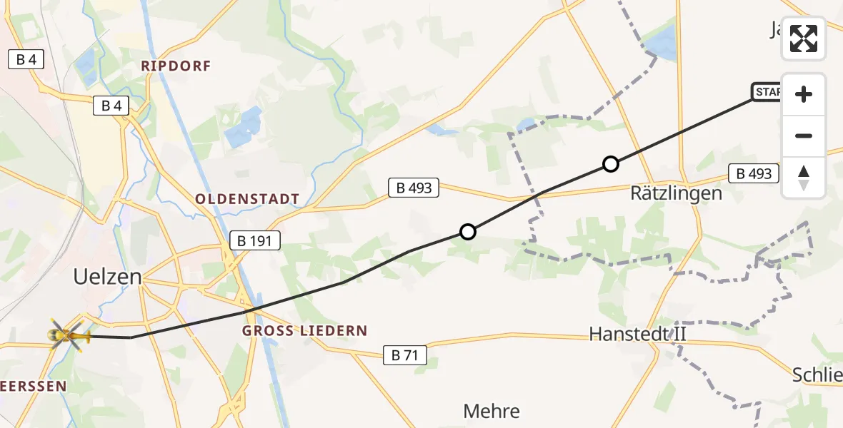 Flugroute Rettungshubschrauber Oetzen - Uelzen, 21 April 2026, 11:17
