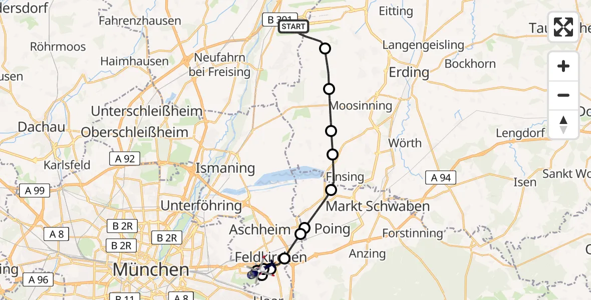 Flugroute Polizeihubschrauber München Flughafen - München, 21 April 2026, 11:22