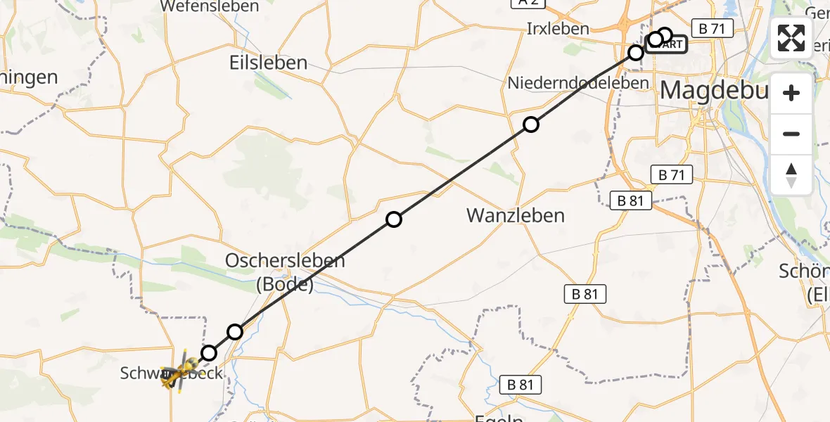 Flugroute Rettungshubschrauber Magdeburg Hospital - Schwanebeck, 21 April 2026, 11:27