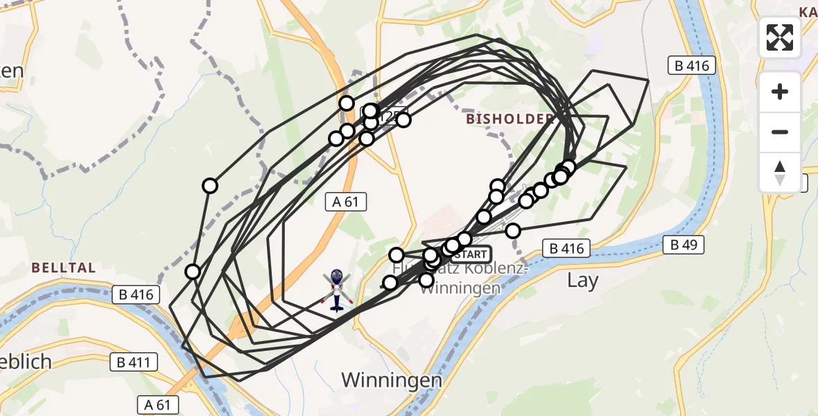 Flugroute Polizeihubschrauber Koblenz-Winningen Flugplatz - Winningen, 21 April 2026, 11:27