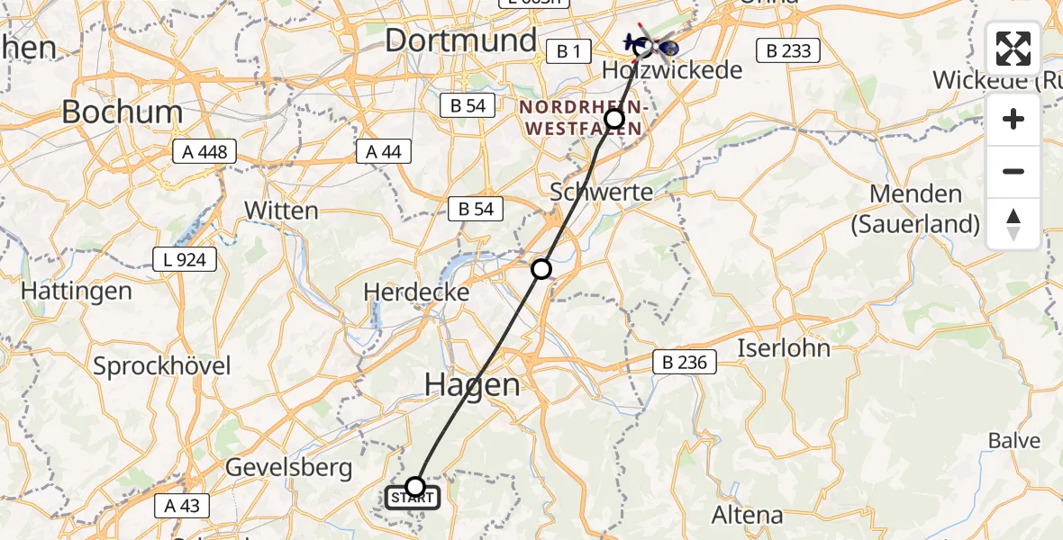 Flugroute Polizeihubschrauber Hagen-Hof-Wahl Flugplatz - Dortmund Flughafen, 21 April 2026, 11:31