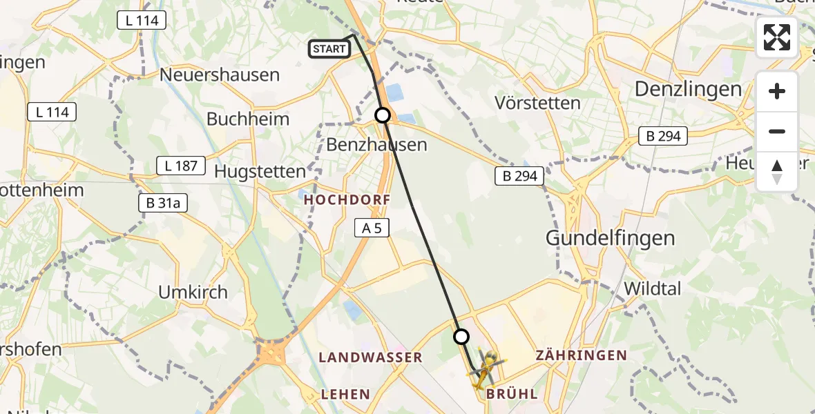 Flugroute Rettungshubschrauber March - Freiburg im Breisgau Flugplatz, 21 April 2026, 11:33