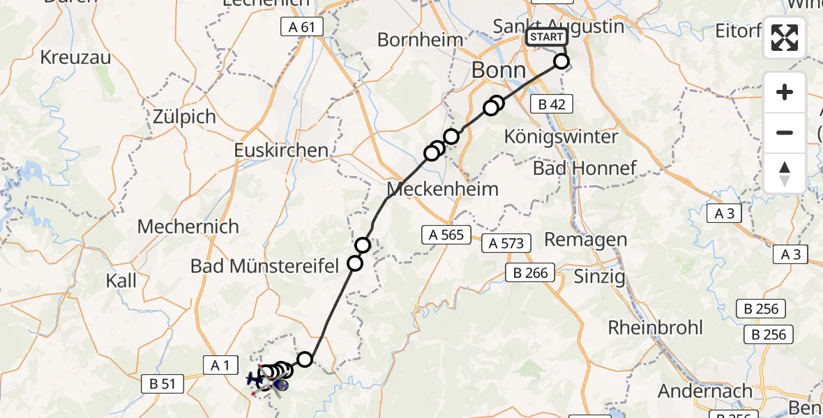 Flugroute Polizeihubschrauber Sankt Augustin - Ohlenhard, 21 April 2026, 11:34