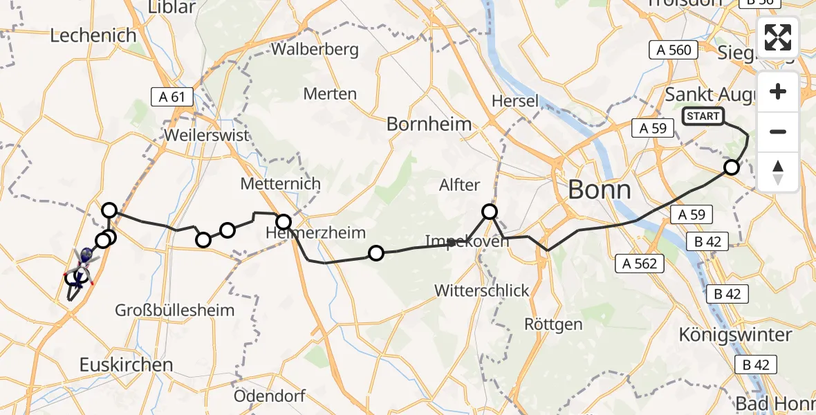 Flugroute Polizeihubschrauber Sankt Augustin - Zülpich, 21 April 2026, 11:36