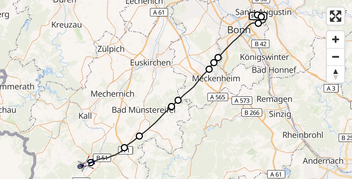 Flugroute Polizeihubschrauber Sankt Augustin - Dahlem, 21 April 2026, 11:40