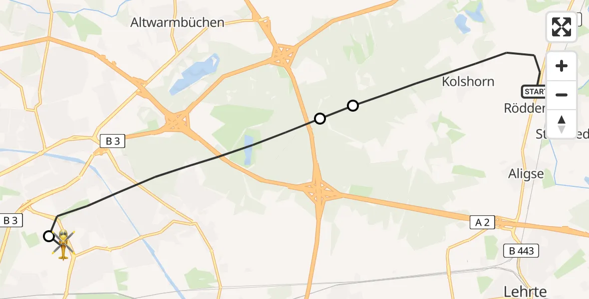 Flugroute Rettungshubschrauber Lehrte - Hannover Luftrettung Hubschrauberlandeplatz (Christoph 4), 21 April 2026, 11:43