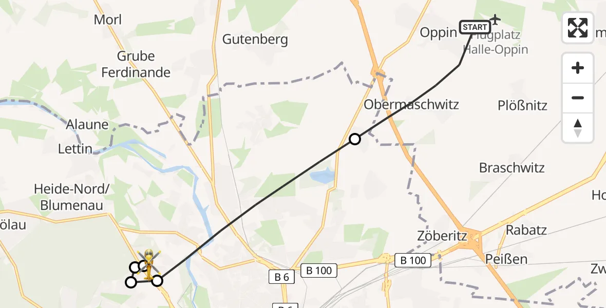 Flugroute Rettungshubschrauber Landsberg - Halle (Saale) University Hospital, 21 April 2026, 11:52