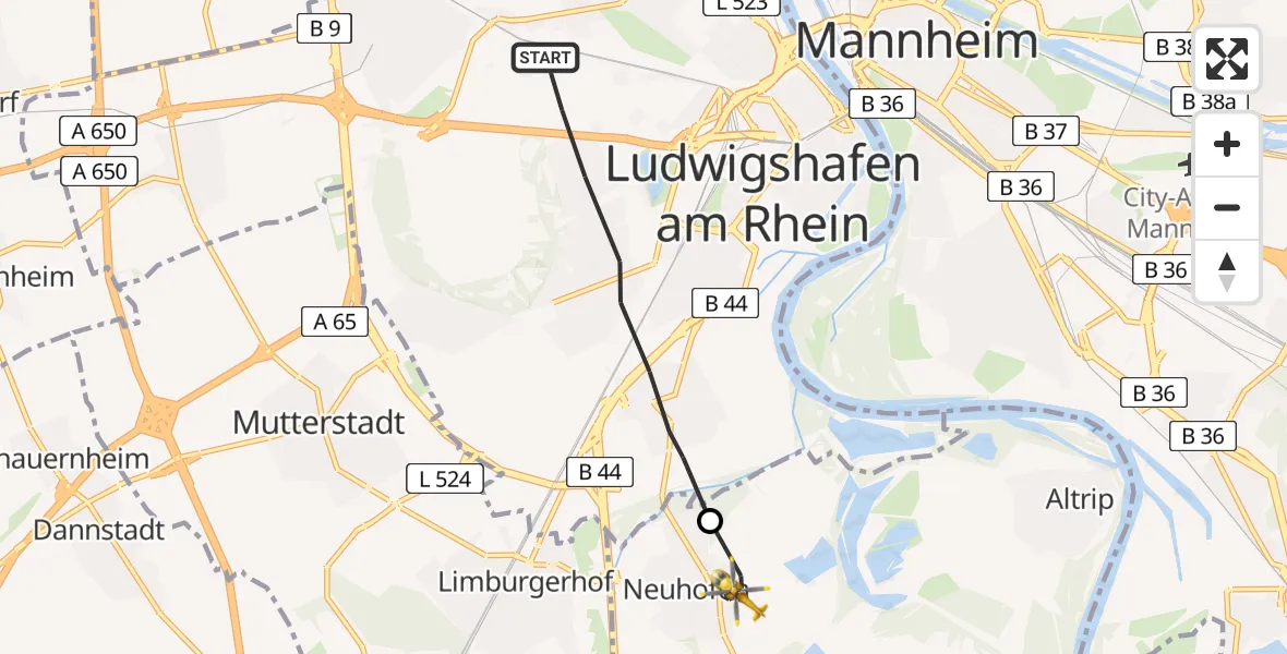 Flugroute Rettungshubschrauber Ludwigshafen am Rhein - Neuhofen, 21 April 2026, 11:54