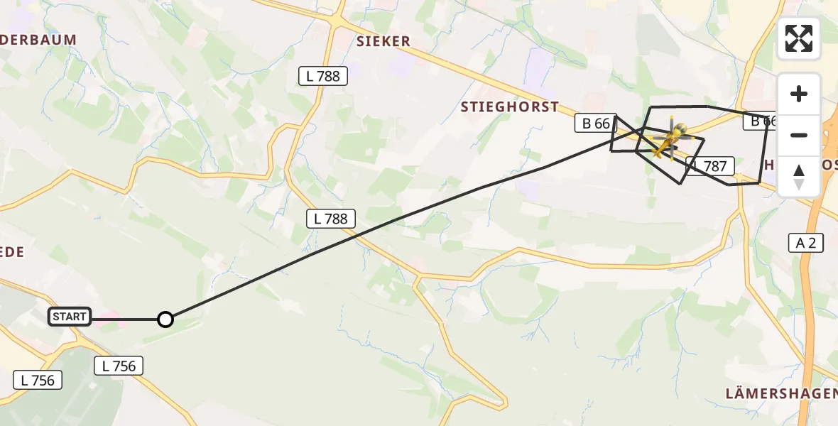 Flugroute Rettungshubschrauber Luftrettungszentrum Bielefeld - Bielefeld, 21 April 2026, 11:56