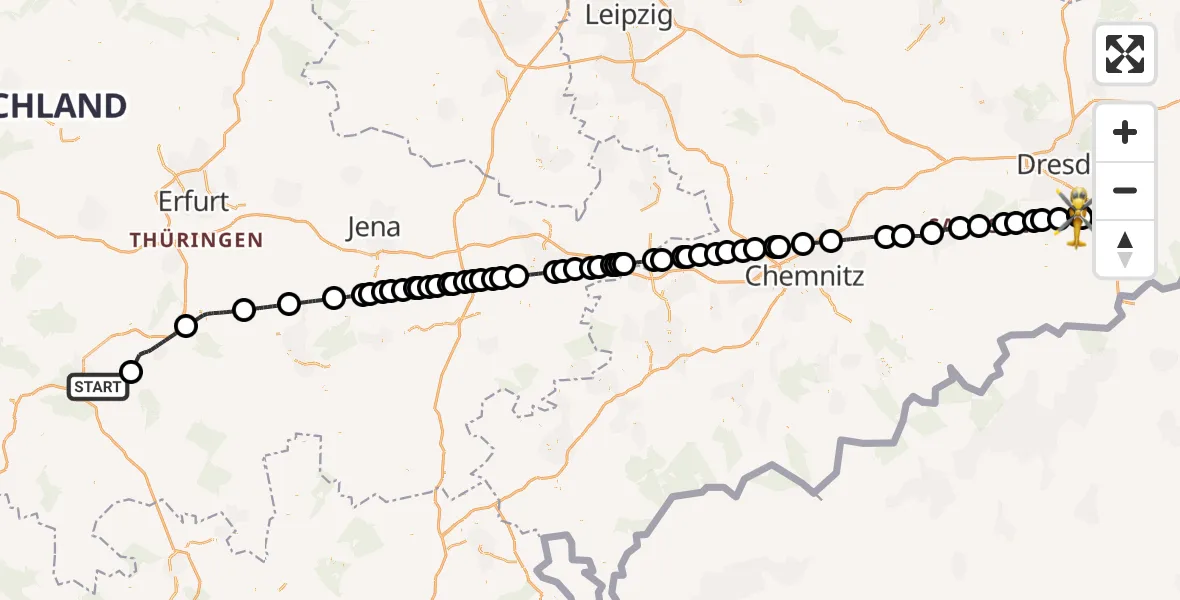 Flugroute Rettungshubschrauber Suhl - Bavaria Krankenhaus Kreischa Hubschrauberlandeplatz, 21 April 2026, 11:58
