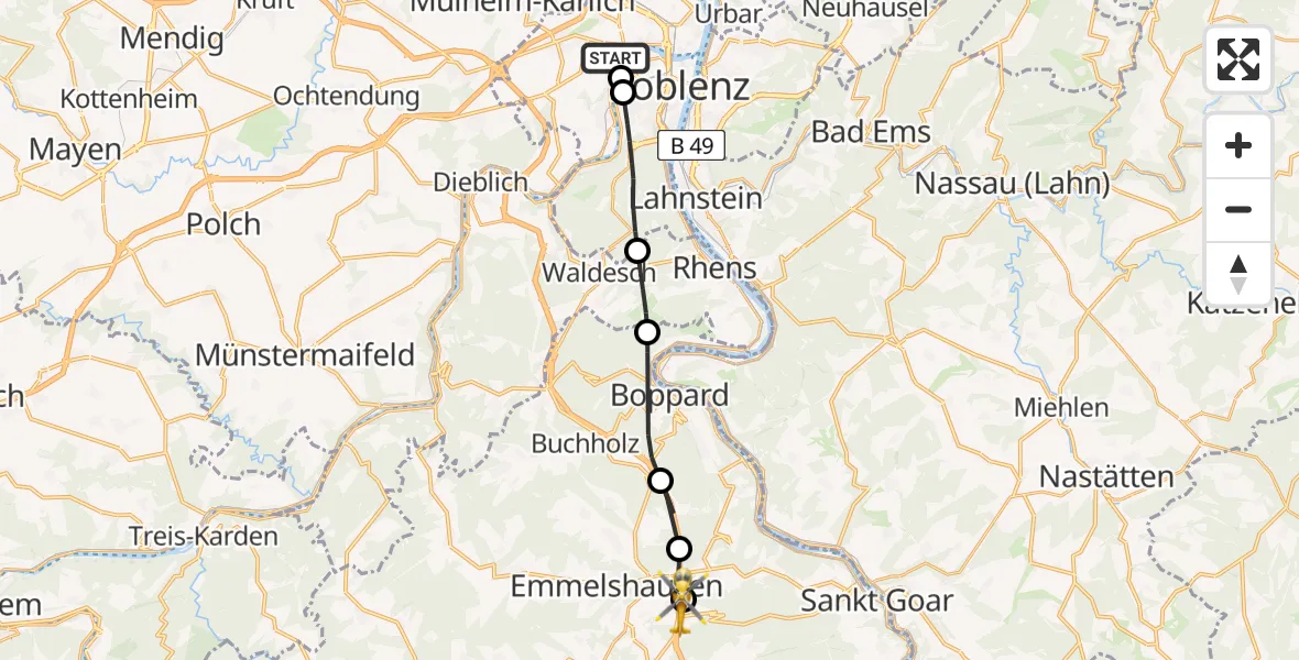 Flugroute Rettungshubschrauber Koblenz - Hungenroth, 21 April 2026, 12:04