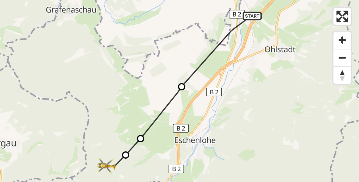 Flugroute Rettungshubschrauber Ohlstadt - Eschenlohe, 21 April 2026, 12:10