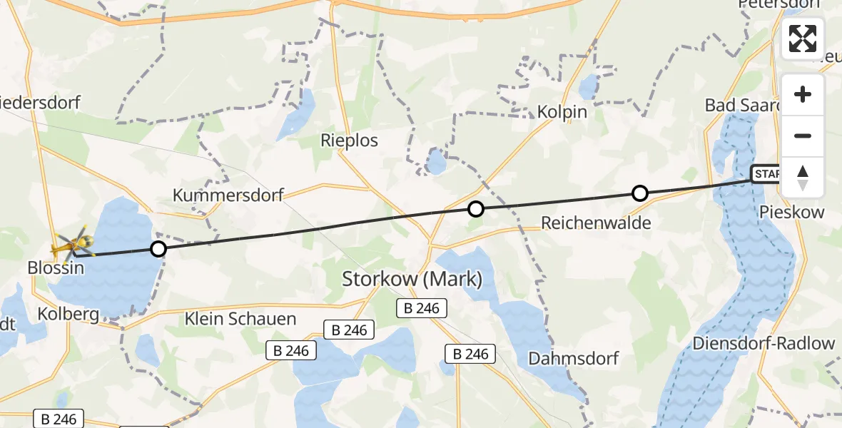Flugroute Rettungshubschrauber Bad Saarow - Heidesee, 21 April 2026, 12:11