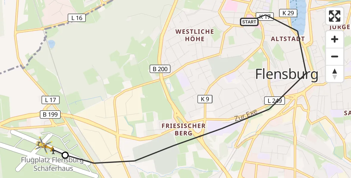 Flugroute Rettungshubschrauber Flensburg - Flensburg-Schäferhaus Flughafen, 21 April 2026, 12:20