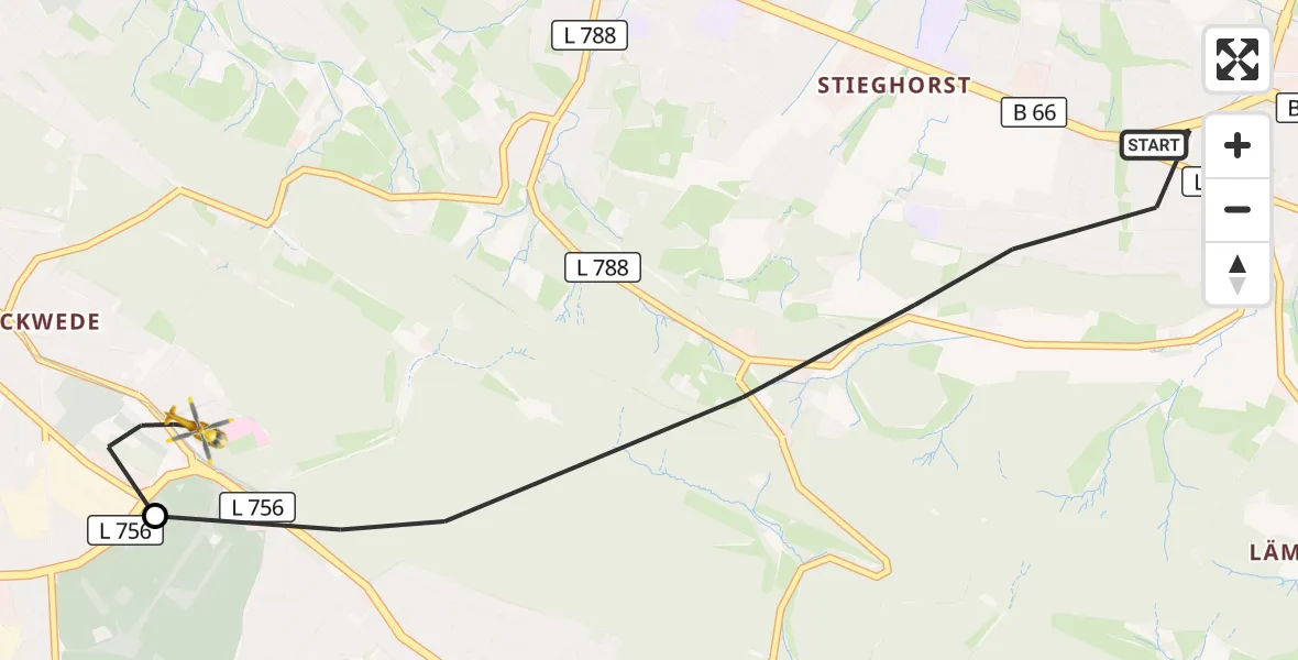 Flugroute Rettungshubschrauber Bielefeld - Luftrettungszentrum Bielefeld, 21 April 2026, 12:21