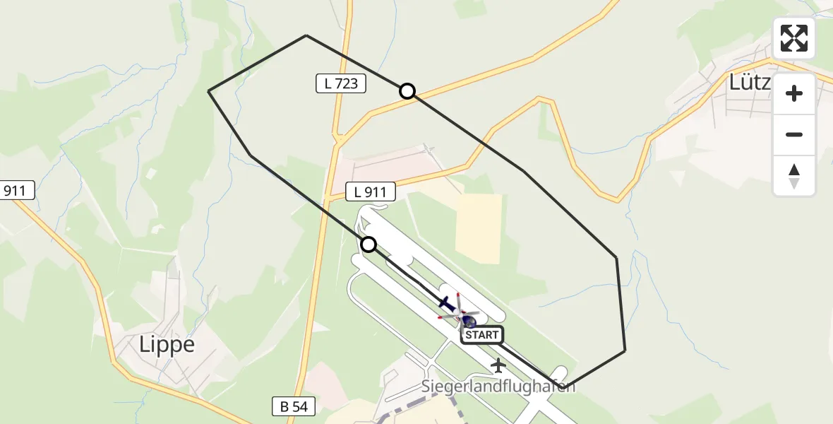 Flugroute Polizeihubschrauber Siegerland Flughafen - Siegerland Flughafen, 21 April 2026, 12:21